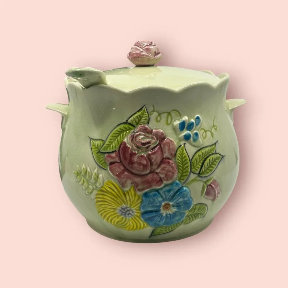 Vintage California Pottery Soup Tureen with a Lid & Ladle Pale Green Crazing USA